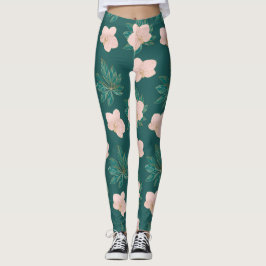 Leggingkvinna med löv guld och rosa leggings