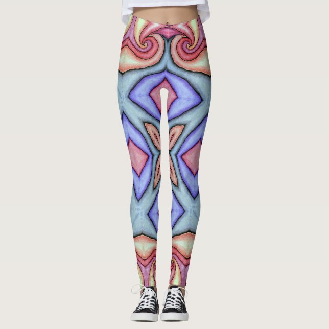 Leggings, Abstrakt Färgglad Kalejdoskop Leggings (Framsida)
