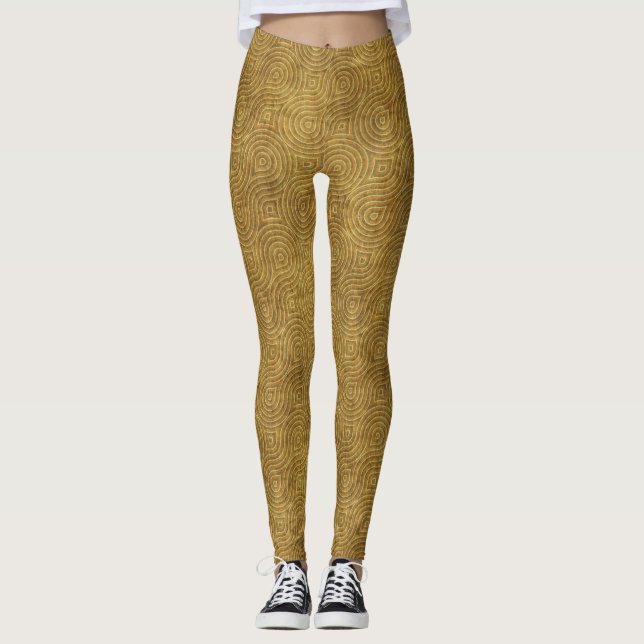 Leggings Abstrakt Guld och Ockra Koncentriska Ring (Framsida)