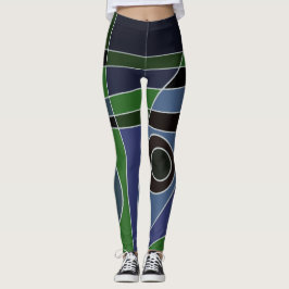 Leggings Abstrakt Surfing Grönt Blue Black