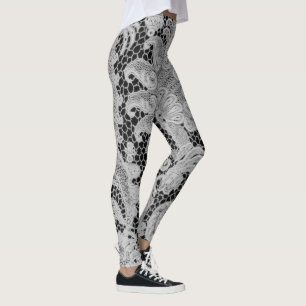 Leggings ANTIQUE SNÖRE MÖNSTER BLACK AND GRÅTT