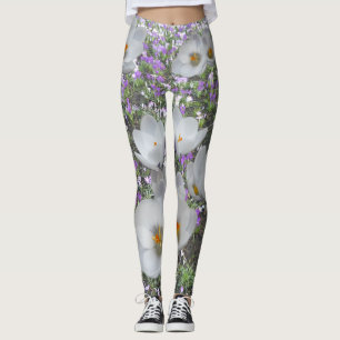 Leggings av vita Vår blommor