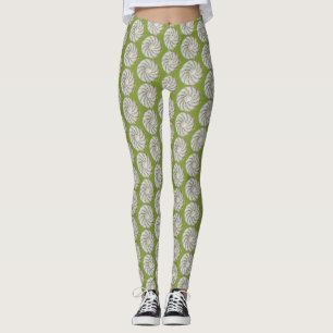 Leggings - Beskuret Spiral i Grönt om vitt