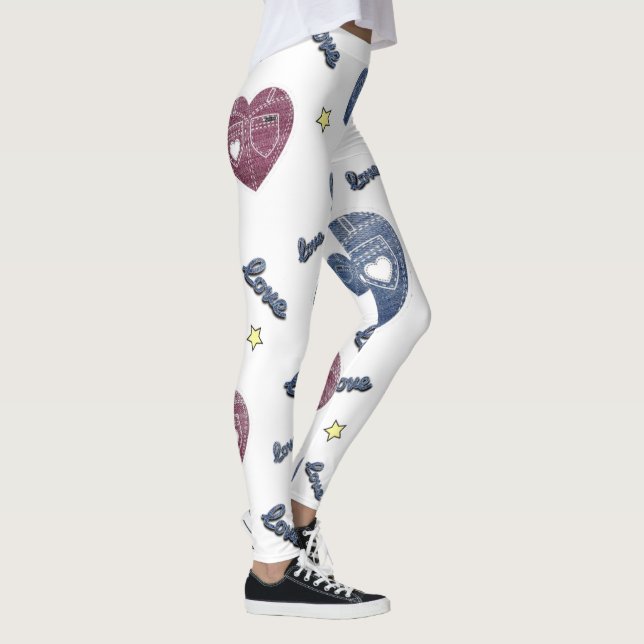 Leggings blanco con corazones de azul jeans (Höger)