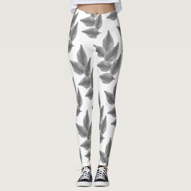 Leggings blancos con hojas de plantas color gris (Framsida)