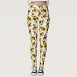 Leggings-Blommönster för solrossar Leggings<br><div class="desc">Rustic mönster-balkar med vattenfärg illustration av gult solblommor med baby utandning.</div>