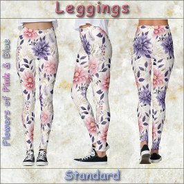 LEGGINGS - Blommor av Rosa och blått