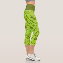 Leggings Capri taille haute/Tribal/Vert Pomme