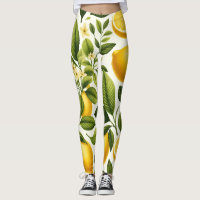 Leggings - citroner, Grönt Löv, blommor