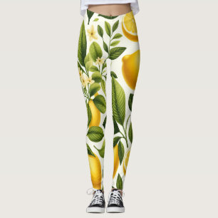 Leggings - citroner, Grönt Löv, blommor