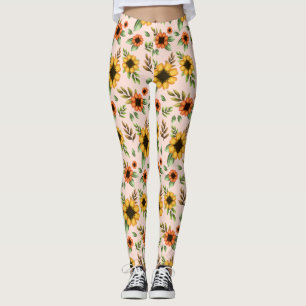 Leggings dekorerad med ett livfullt solrosmönster