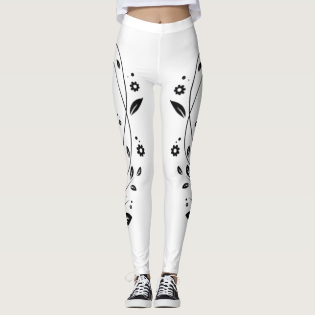 Leggings Eleganta Blommiga Klätterväxter Högt Midj (Framsida)