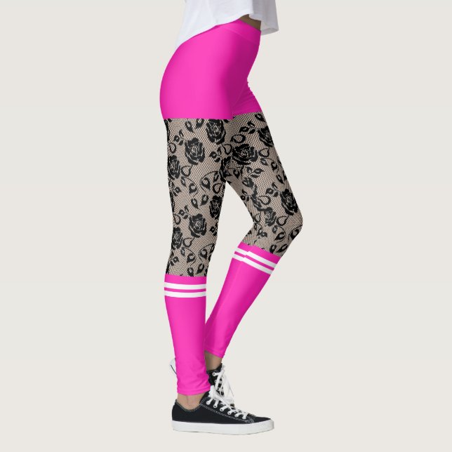 Leggings Fals Svart Spets Rosa Shorts och Strumpor (Höger)