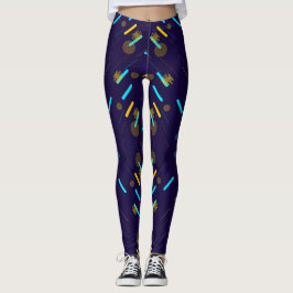 Leggings feature a dark purple background 