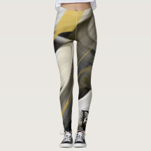 Leggings Fitness Abstrakt Art Black White Guld