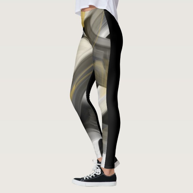 Leggings Fitness Abstrakt Art Black White Guld (Vänster)