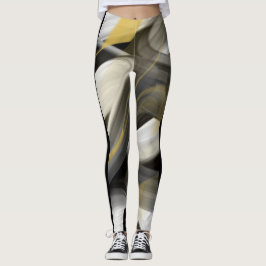 Leggings Fitness Abstrakt Art Black White Guld