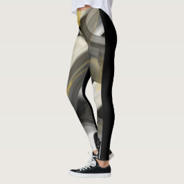 Leggings Fitness Abstrakt Art Black White Guld