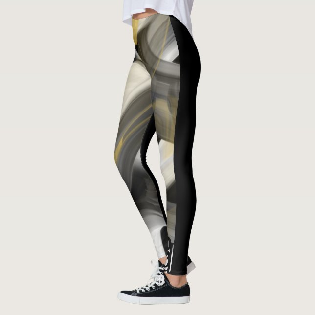 Leggings Fitness Abstrakt Art Black White Guld (Vänster)