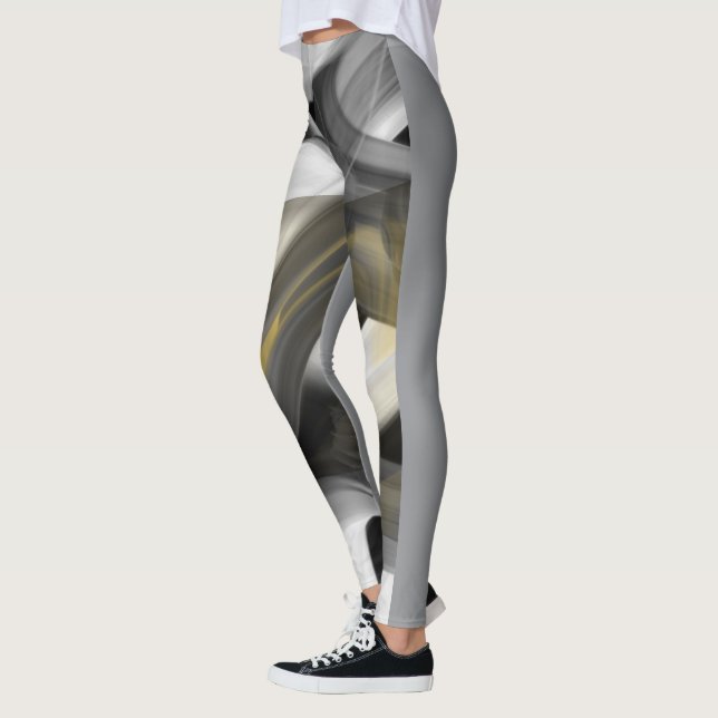 Leggings Fitness Abstrakt Art Black White Guld (Vänster)