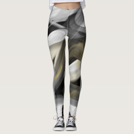 Leggings Fitness Abstrakt Art Black White Guld