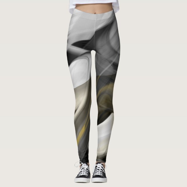 Leggings Fitness Abstrakt Art Black White Guld (Framsida)