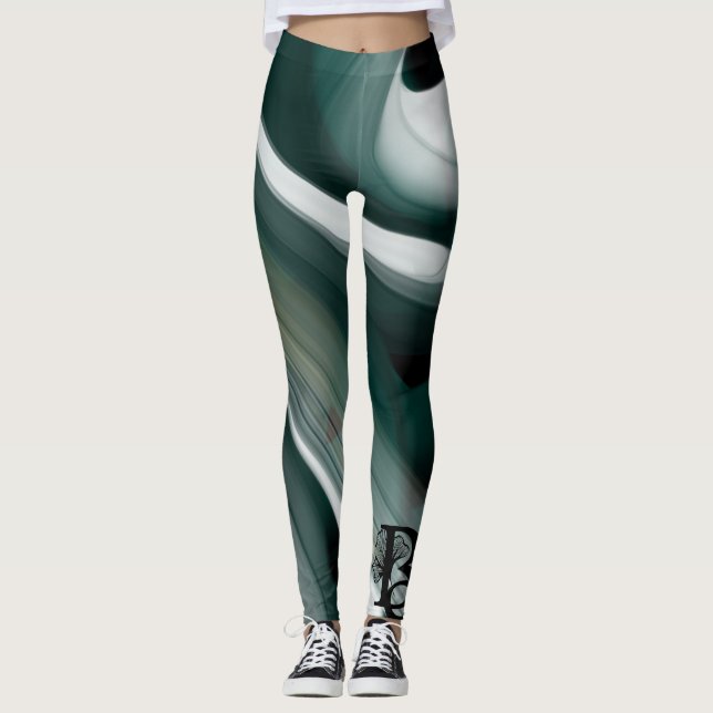Leggings Fitness Abstrakt Art Grönt Emerald (Framsida)