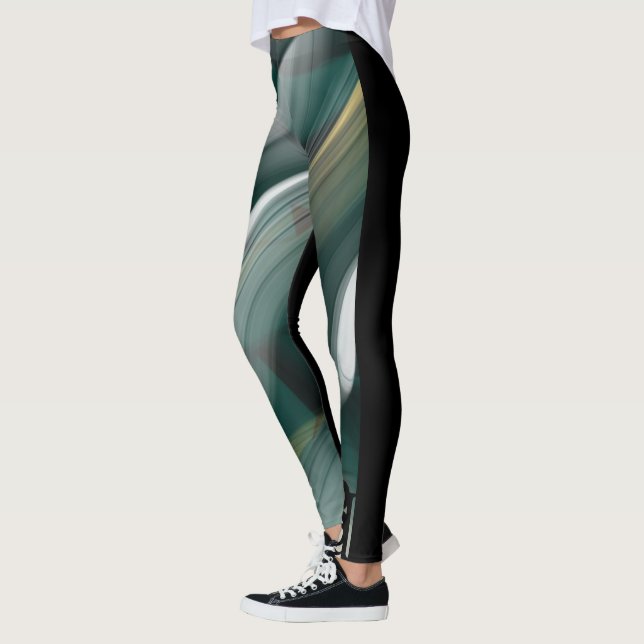 Leggings Fitness Abstrakt Art Grönt Emerald (Vänster)