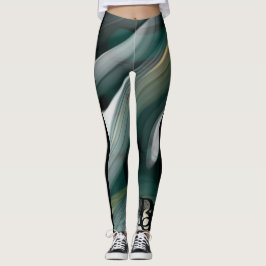 Leggings Fitness Abstrakt Art Grönt Emerald