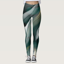 Leggings Fitness Abstrakt Art Grönt Emerald