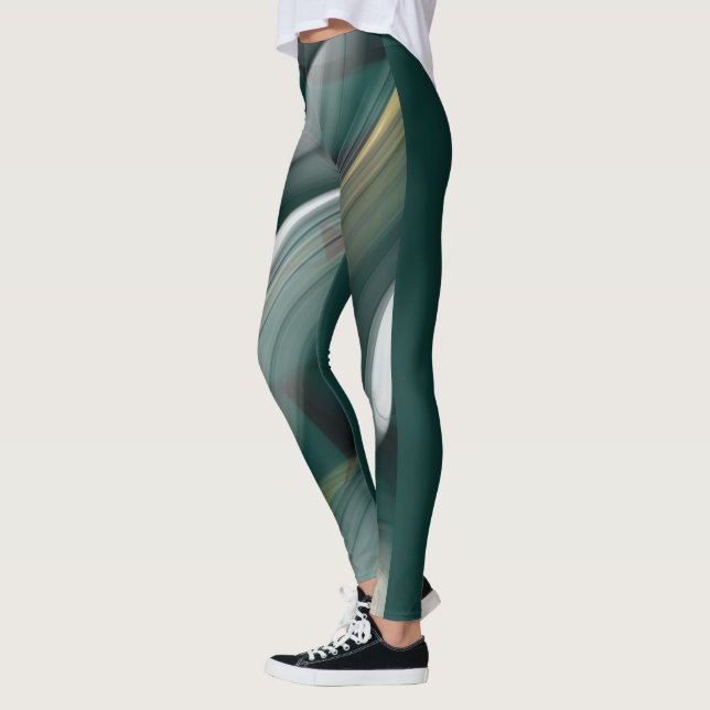 Leggings Fitness Abstrakt Konst Grön Smaragd (Vänster)