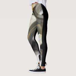 Leggings Fitness Abstrakt Konst Svart Vitt Guld