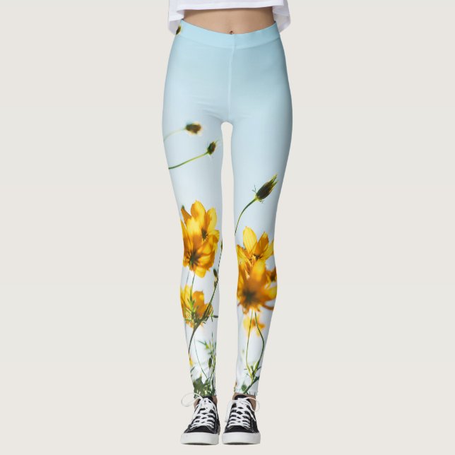Leggings för kvinnor | Eco Fitness Flowers Himmel (Framsida)