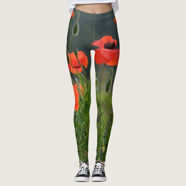 Leggings för kvinnor | Eco Fitness Poppy Fält 2 (Framsida)