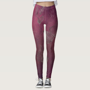 Leggings för tranberry & Faux Silver Lövs