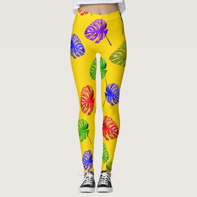 Leggings för Tropical Löv Gult (Framsida)