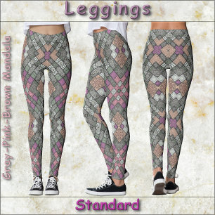 LEGGINGS - Grått-Rosa-Brown Mandala Design