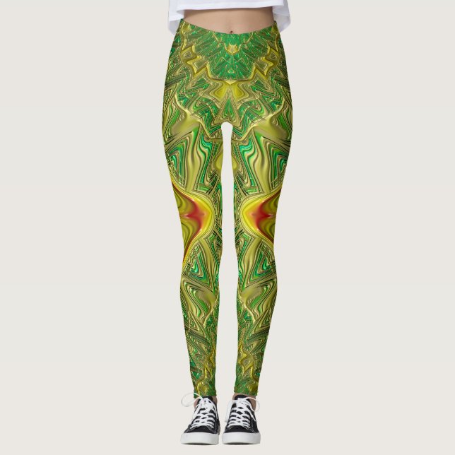 Leggings ~grönt guld röd jul (Framsida)