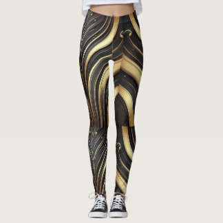 Leggings i Luxury Black & Guld Abstrakt