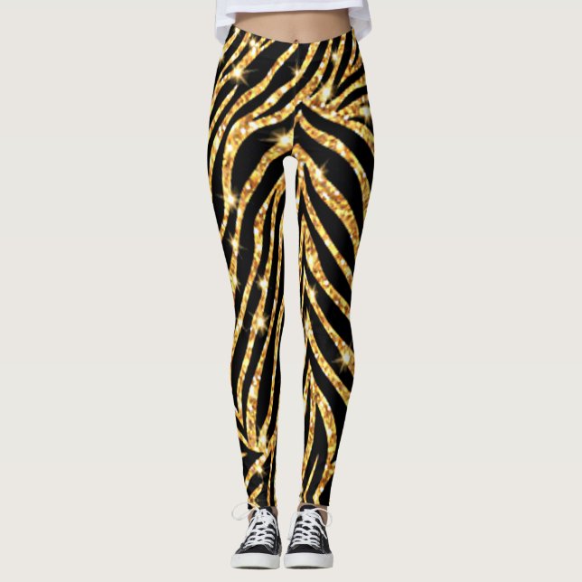 Leggings i Svarta Zebra tryck och Guld (Framsida)