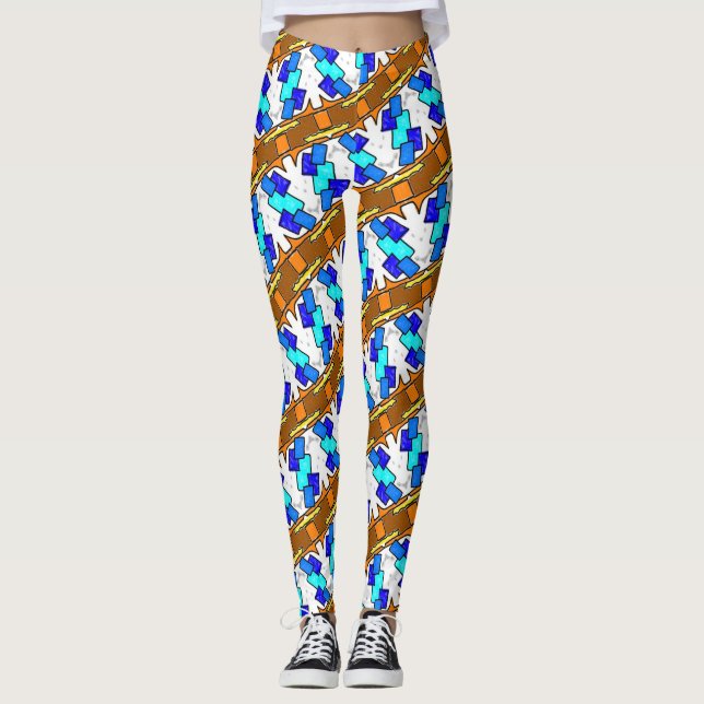 Leggings Jimette Design bleu et brun sur blanc (Framsida)