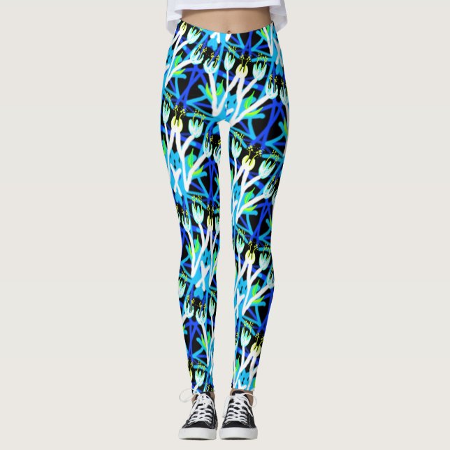Leggings Jimette Design fleurs bleues et blanches (Framsida)