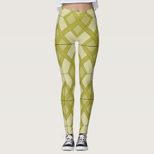Leggings - Lattice Mönster i Gult-Grönt (Framsida)