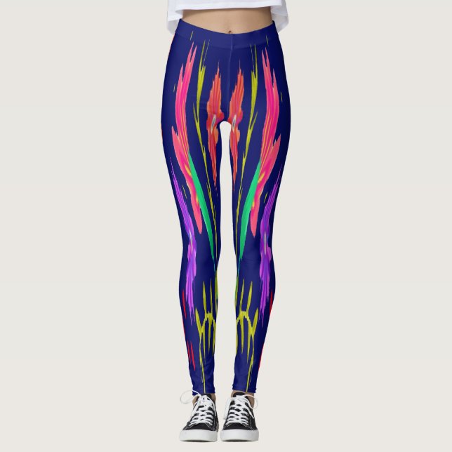 Leggings marinblå med blommönster (Framsida)