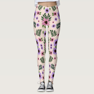 Leggings med blomstertryck i rosa