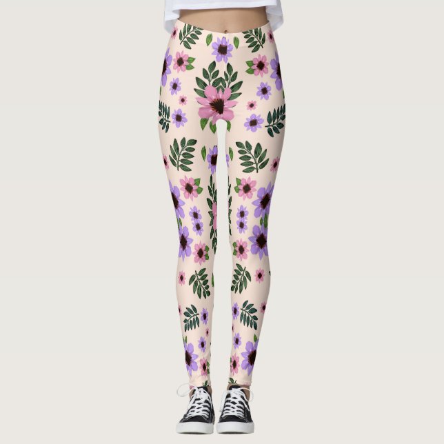 Leggings med blomstertryck i rosa  (Framsida)