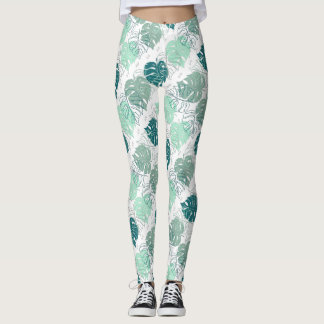 Leggings med diagonalt tropiskt bladmotiv