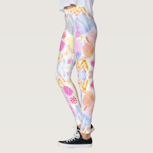 Leggings med ett färgglatt abstrakt mönster