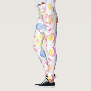 Leggings med ett livfullt, abstrakt mönster i rosa
