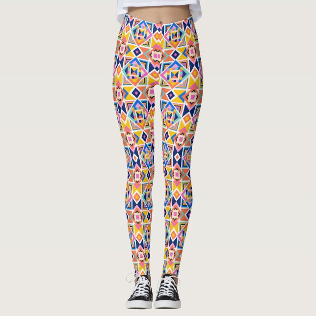 Leggings med ett livfullt geometriskt mönster (Framsida)